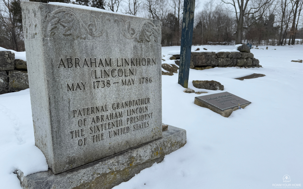 Abraham Lincoln’s Grandfather’s Grave Granite marker for Abraham Lincoln's Grandfather's Grave in a snowy field near Louisville Kentucky