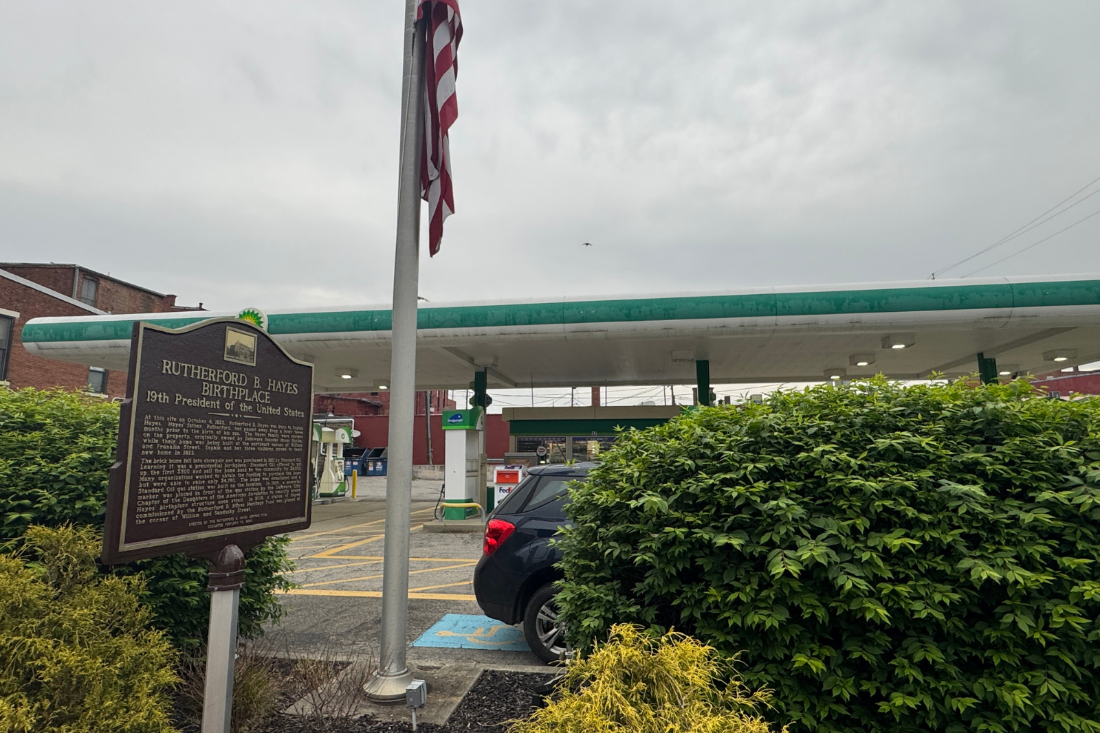 President Rutherford B. Hayes' birthplace is a Gas Station in Ohio.